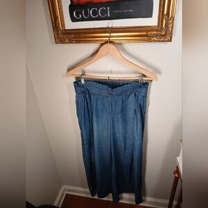 Rewash Denim Look Paperbag Wide Leg Pants